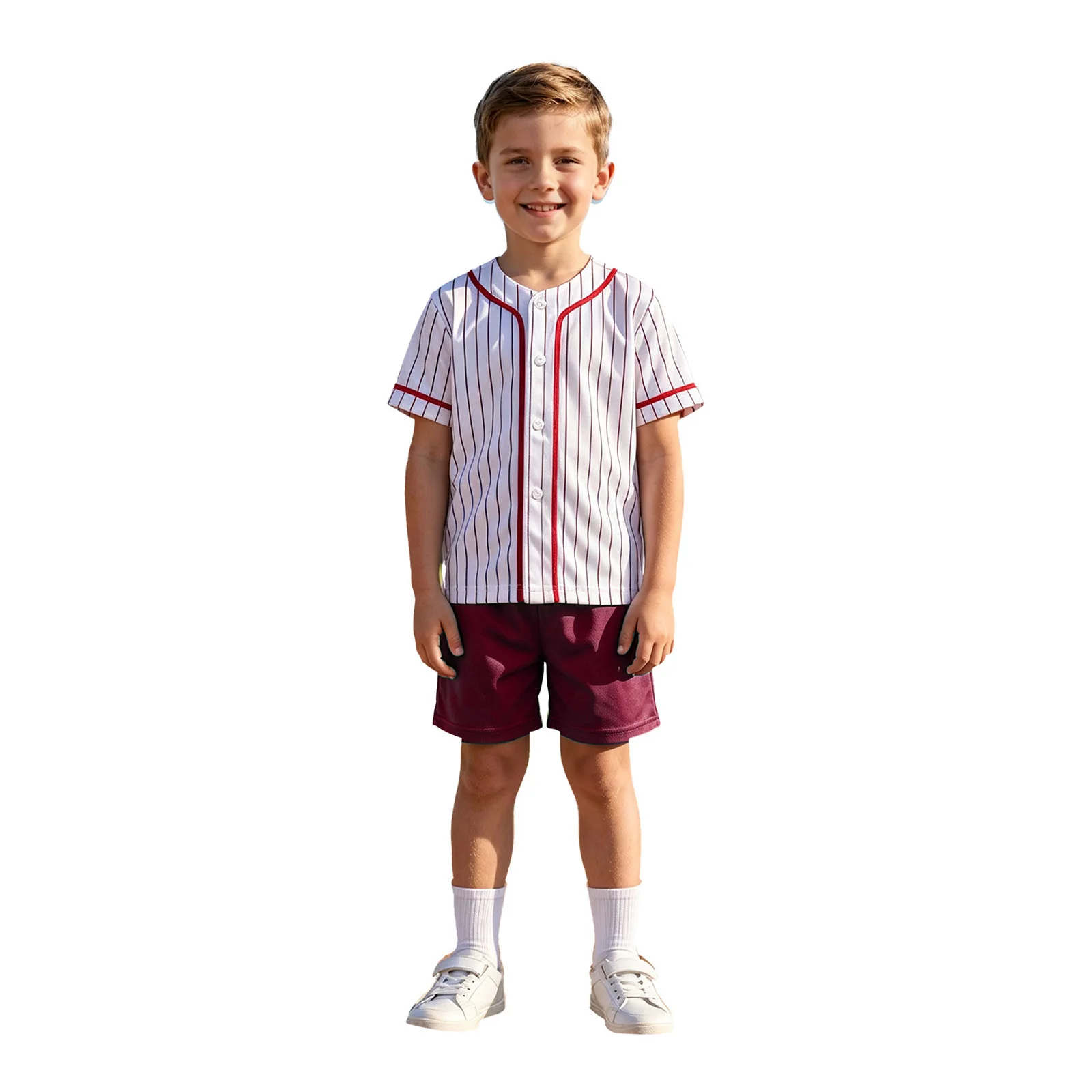 Kids Boy's Short Sleeves Striped Shirts Girls Adaptive Baseball Shirt Press Buttons Shoulders Top for Casual Hip Hop Clothes