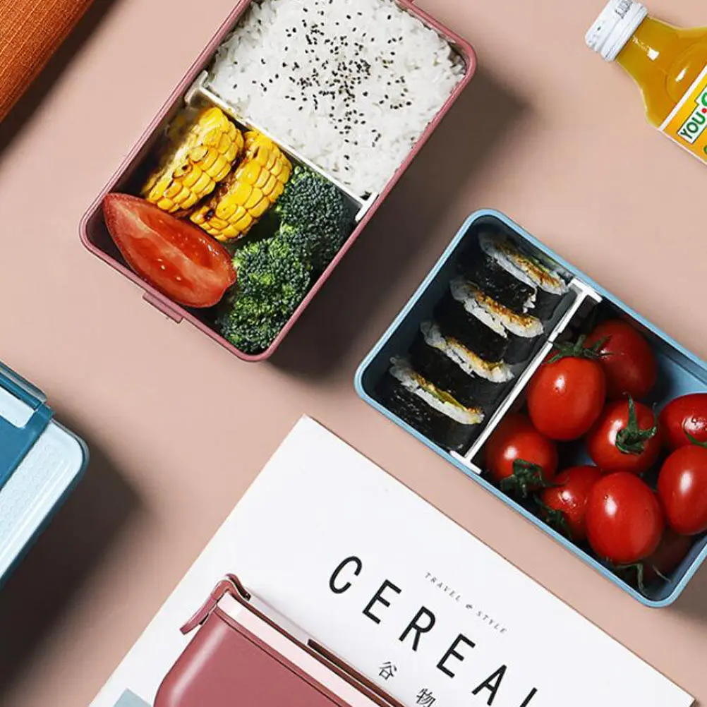 1pc Portable Square Heat Preservation Lunch Box Blue Bento Container Spill-Resistant Seal Silicone Ventilation Trapezoidal