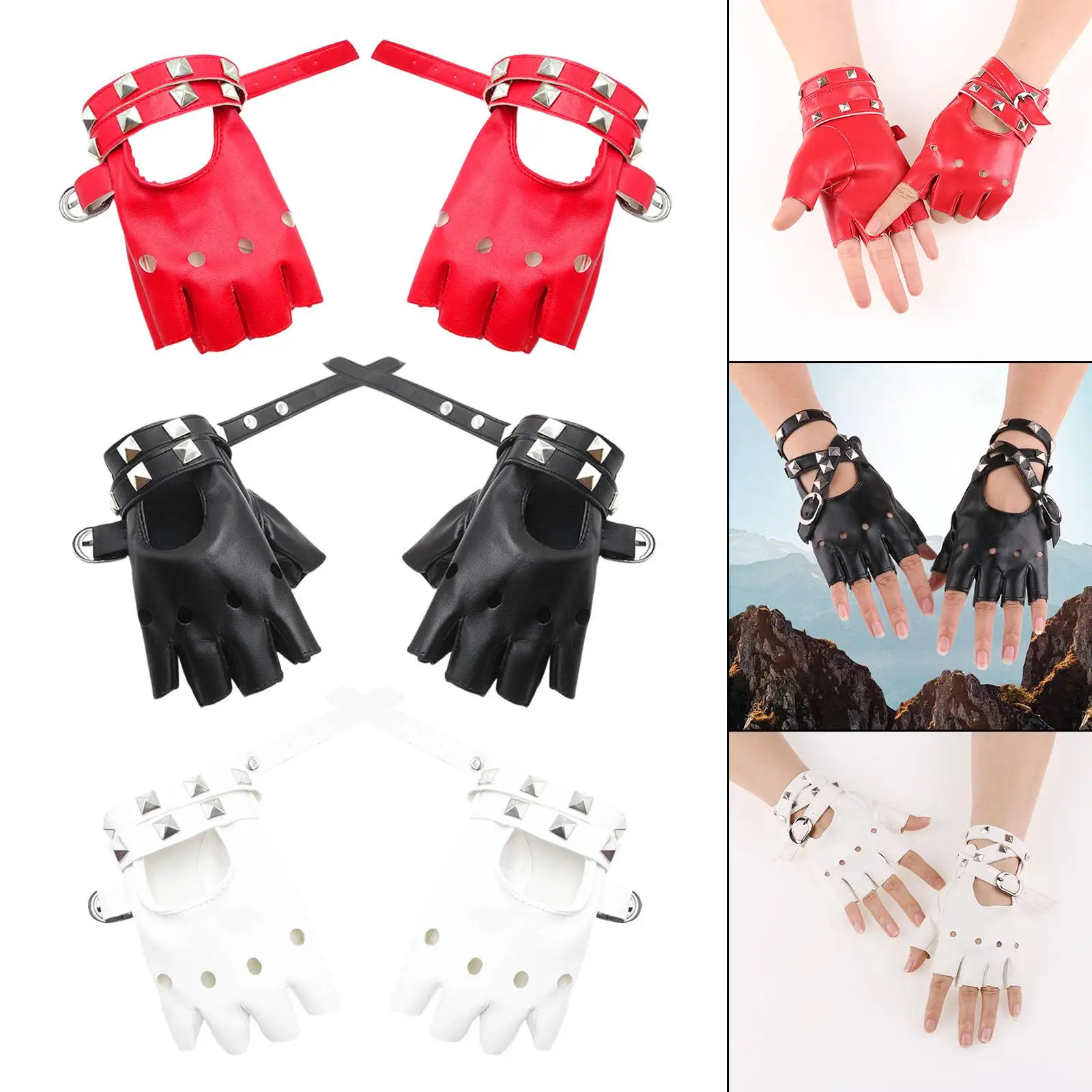 

PU Leather Gloves Mittens Half Finger for Cycling Driving Sports Men Women Teens