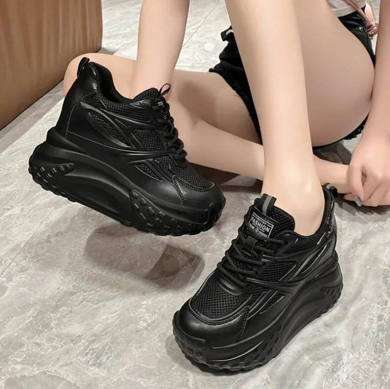 2024 Hollow High Heels 10cm Sneakers Chunky Casual Autumn Spring Platform Wedge High Fashion Breathable Women Summer Shoes