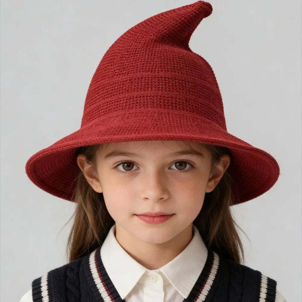 Weicher Kinder-Hexenhut, atmungsaktiver Baumwoll-Strick-Zaubererhut, einfarbiger Halloween-Hut, Mutter-Tochter-Kostüm-Set – Detail 9