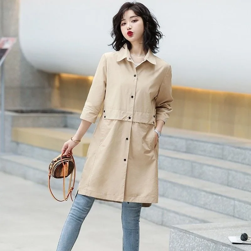 

Pure Cotton Mid-length Style Spring and Autumn New Model Women's Dress Korean Version Loose Online Celebrity Thin Trench Coat