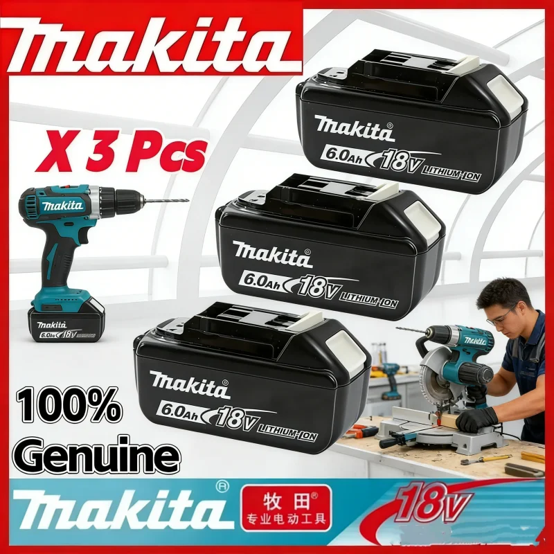 Genuine 6AH makita BL1860 18V Battery Power Tools Li-ion Replacement LXT BL1850 BL1840 for 18V Screwdriver with BMS TPCELL 18V