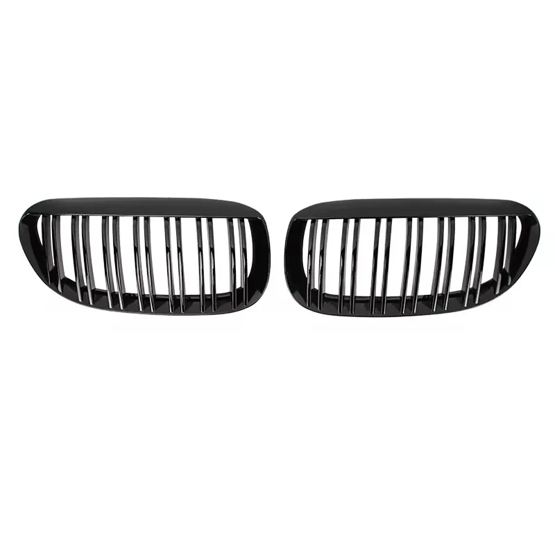 Pulleco Car Front Bumper Kidney Grill Gloss Black Double Slat Grille For BMW 6 Series M6 E63 E64 630i 650i 645ci 2004-2010 ABS