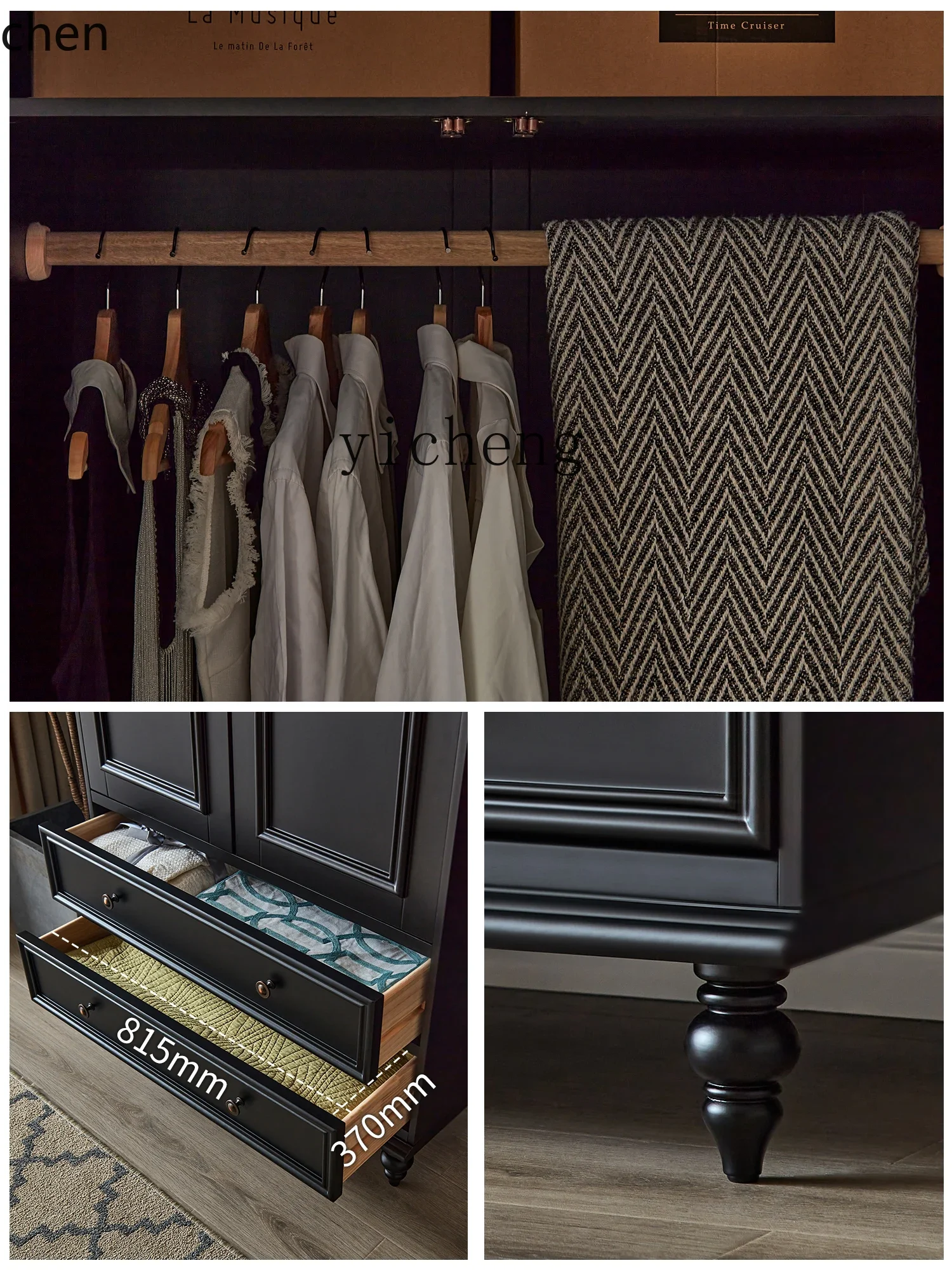 YFY  Light Luxury Pure Solid Wood Wardrobe Small Apartment 1 M Simple Black Modern Household Bedroom