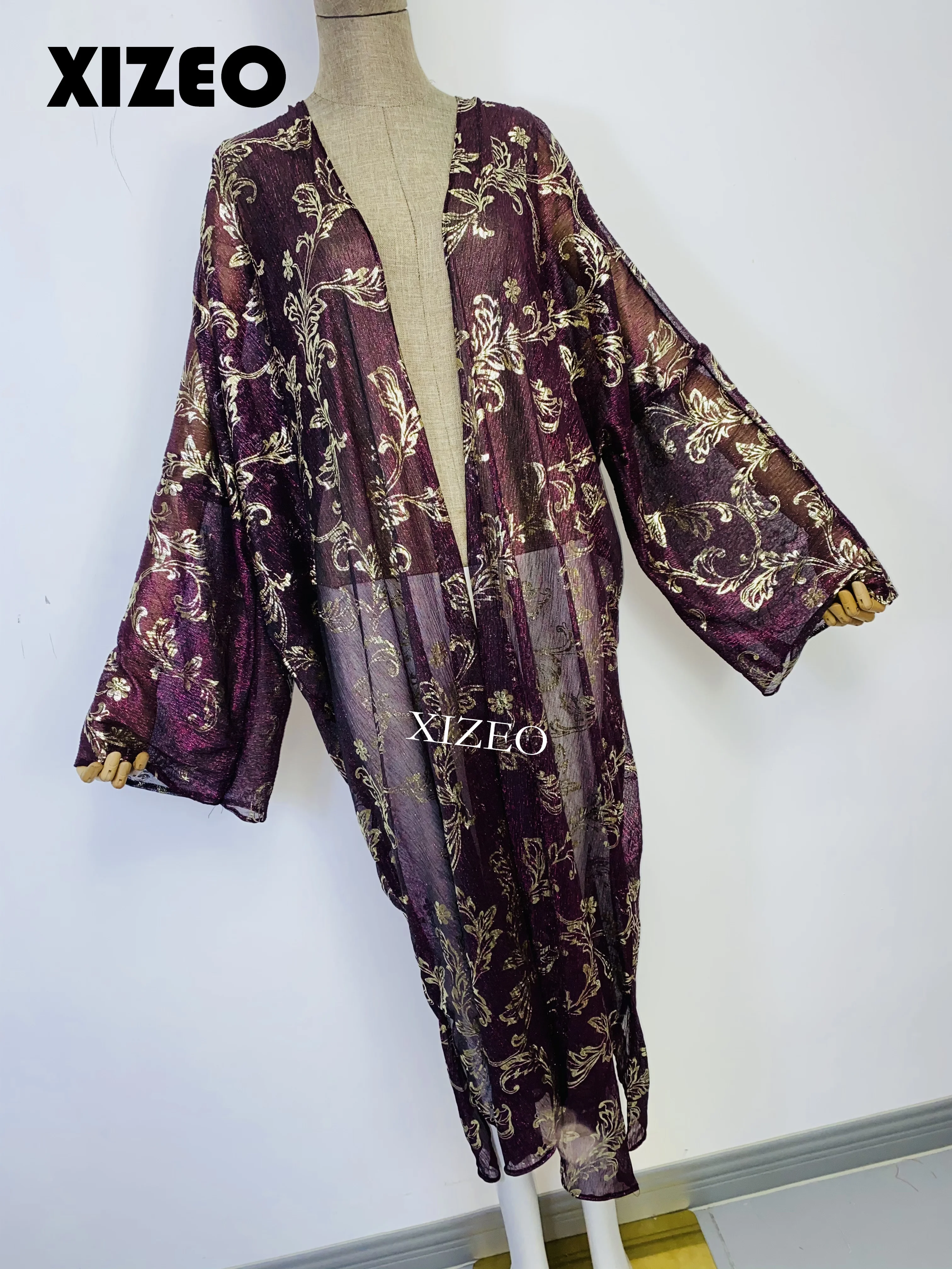 XIZEO Elegant Autumn Winter Women Cardigan Kaftan Transpare African Holiday Free Size Long Sleeve Party Wedding Gift Kimono