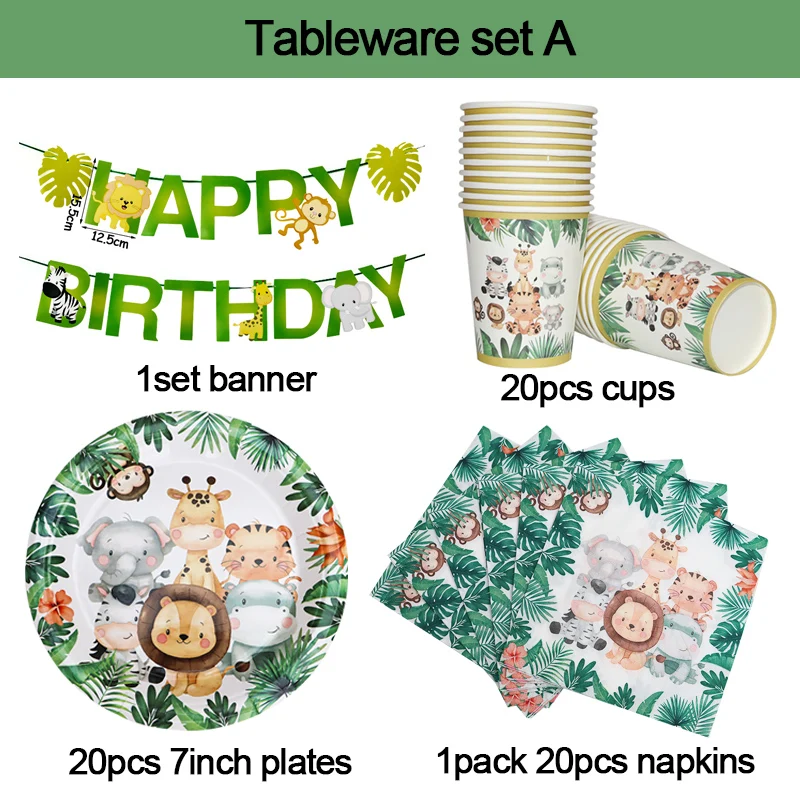 Dschungel Geburtstag Party Dekor Tier Palm Blätter Einweg Geschirr Set Kinder Junge Wild One Forest Safari Geburtstag Party Supplies – Detail 6