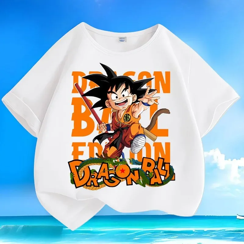Seven Dragon Ball Goku Summer New Style Boys and Girls Mid-Length Short-Sleeved T-Shirt Pure Cotton Round Collar Casual Shirt