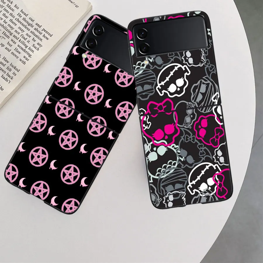 Witch Girl And Cat Case for Samsung Galaxy Z Flip 6 Flip 5 4 3 5G Black Cell Phone Cover Z Flip 5 Luxury PC Shell Coque