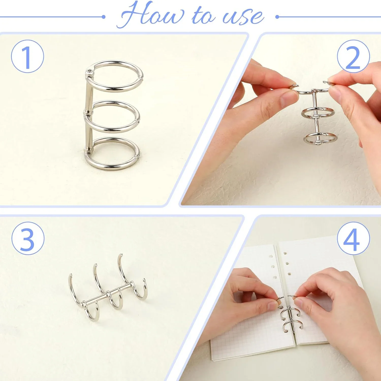 2-6Pcs Binding Book Rings 3 Ring Metal Loose Leaf Binders Book Rings Snap on Index Card Binder for Photo and Paper Organization
