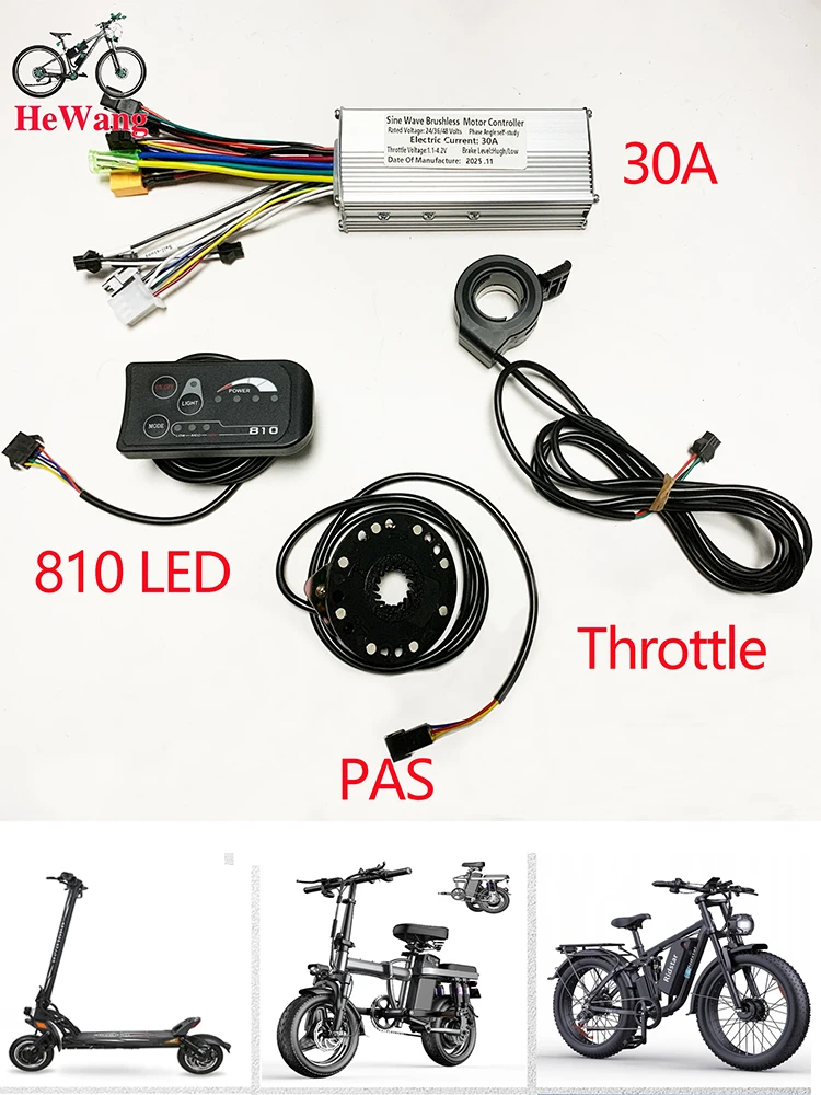 AliExpress NONE 24V 36V 48V 350W 500W Brushless Motor sine wave Controller 25A/30A . S810 LED Display with PAS . throttle,  for e-bike scooter