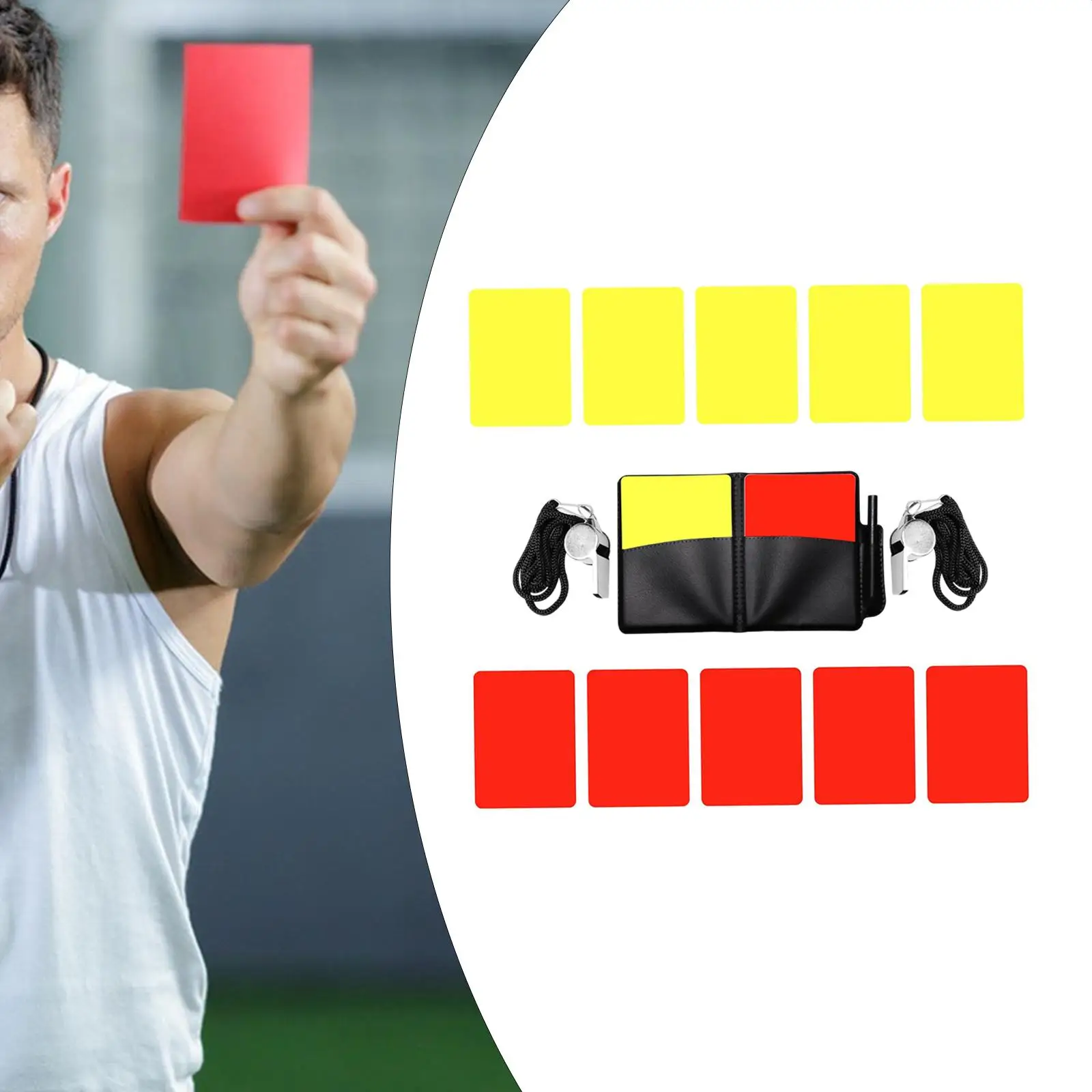 

Набор карточек футбольного рефери со свистками и чехлом из искусственной кожи, инструменты для снаряжения рефери