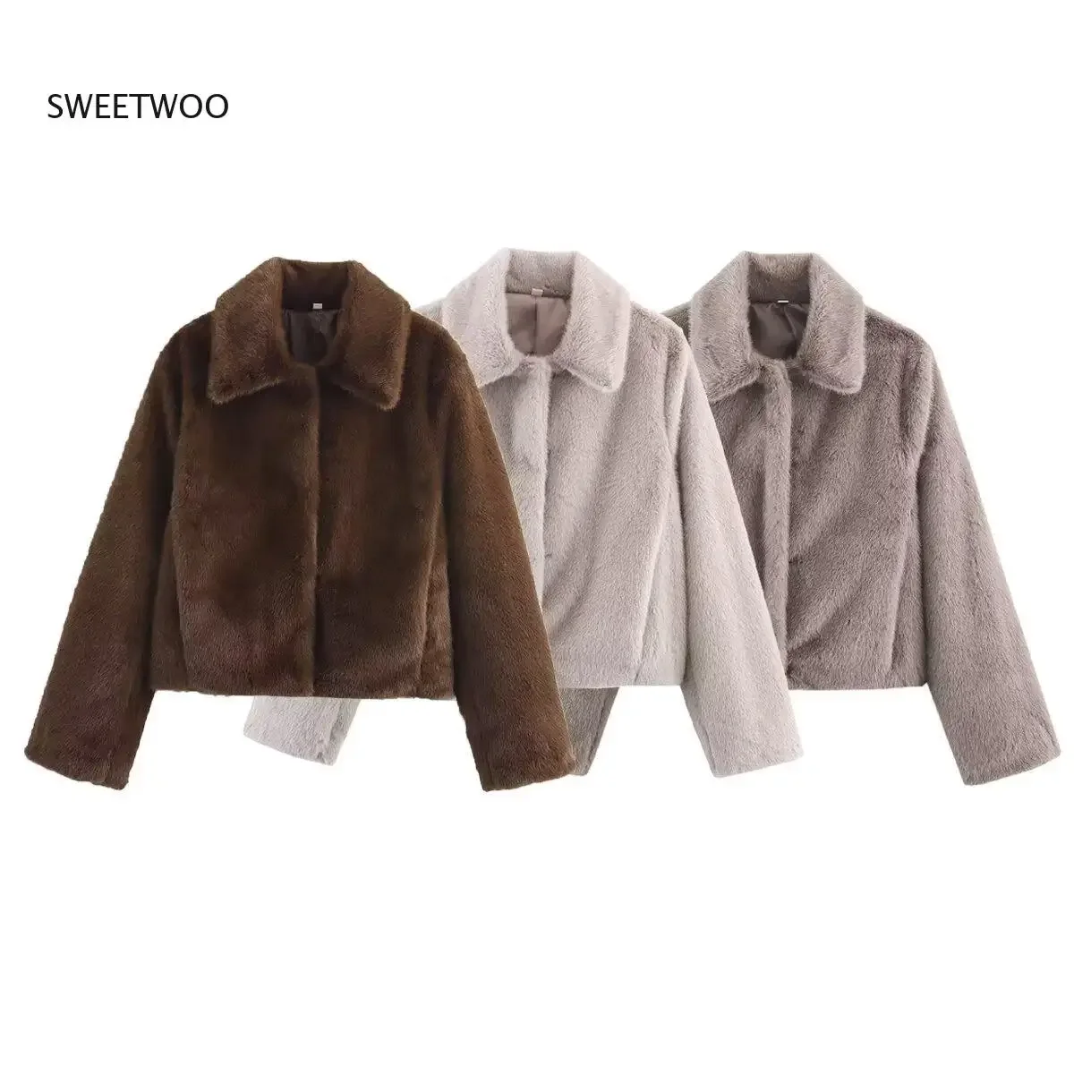 Womens Casual Versatile Solid Color Coat 2025 Winter Turn-down Collar Loose Slimming Outerwear