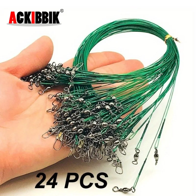 

Ackibbik 24pcs Steel Leaders Fishing, Saltwater Leaders Wire with Swivels & Snaps for Walleye Pike Catfishing Rig