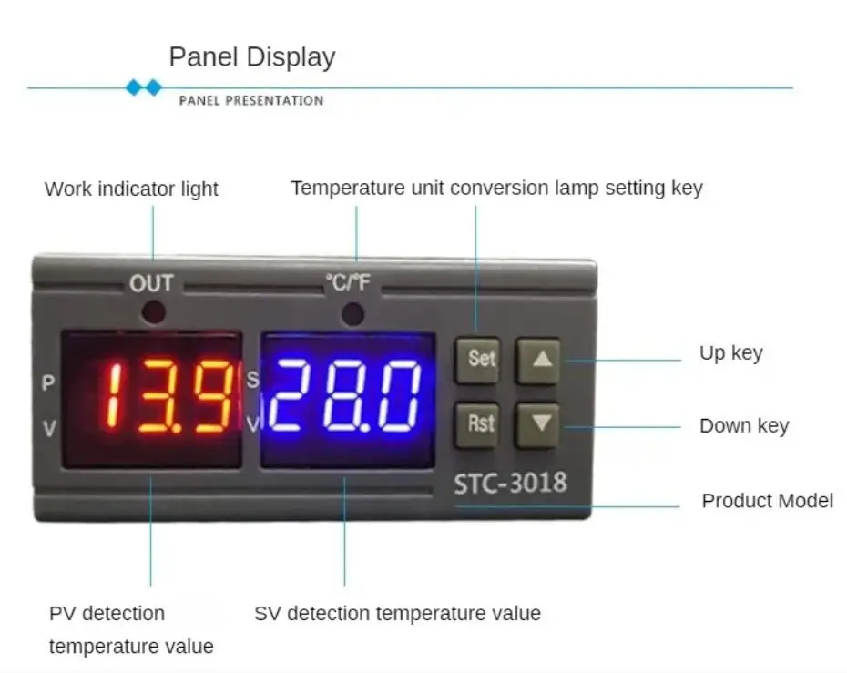 STC-3018 AC 220V 12V 24V Controlador de temperatura del termostato con pantalla LED digital, sonda del sensor NTC