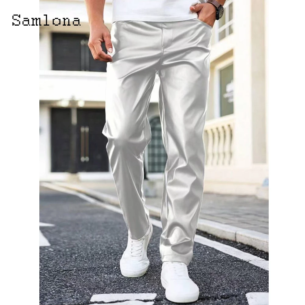 

Plus Size Mens Fashion Rock Style PU Leather Pants Sexy Night Club Dance Pants Men's Grunge Faux Leather Motorcycle Trousers New