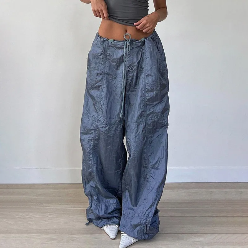 

CGC Fashion Baggy Wide Leg Sweatpants Loose Drawstring Low Waist Parachute Pants y2k Streetwear Casual Straight Cargo Trousers