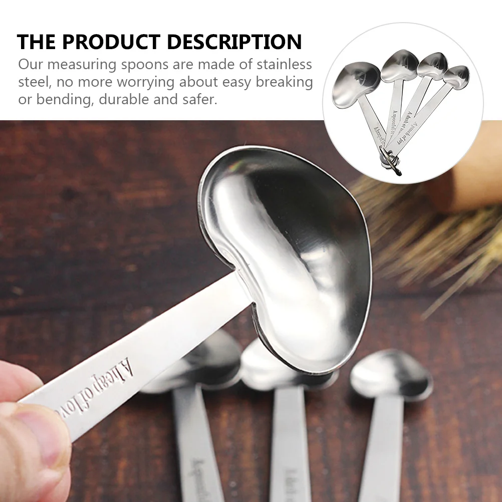

1Set Stainless Steel Measuring Spoons Set Love Heart Shape Baking Spoons Easy Clean Accurate Balance Wheat