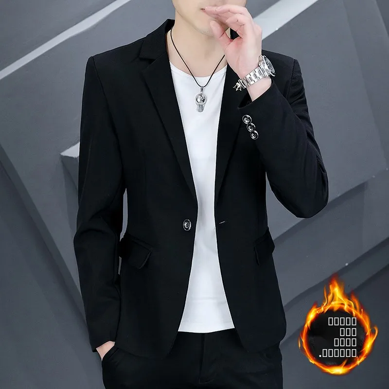 

Men's Slim Fit Fce Lined Jaet Thiened Autumn Winter New Sle Student Casual Suit Outerwear Trendy Long Sve Button up