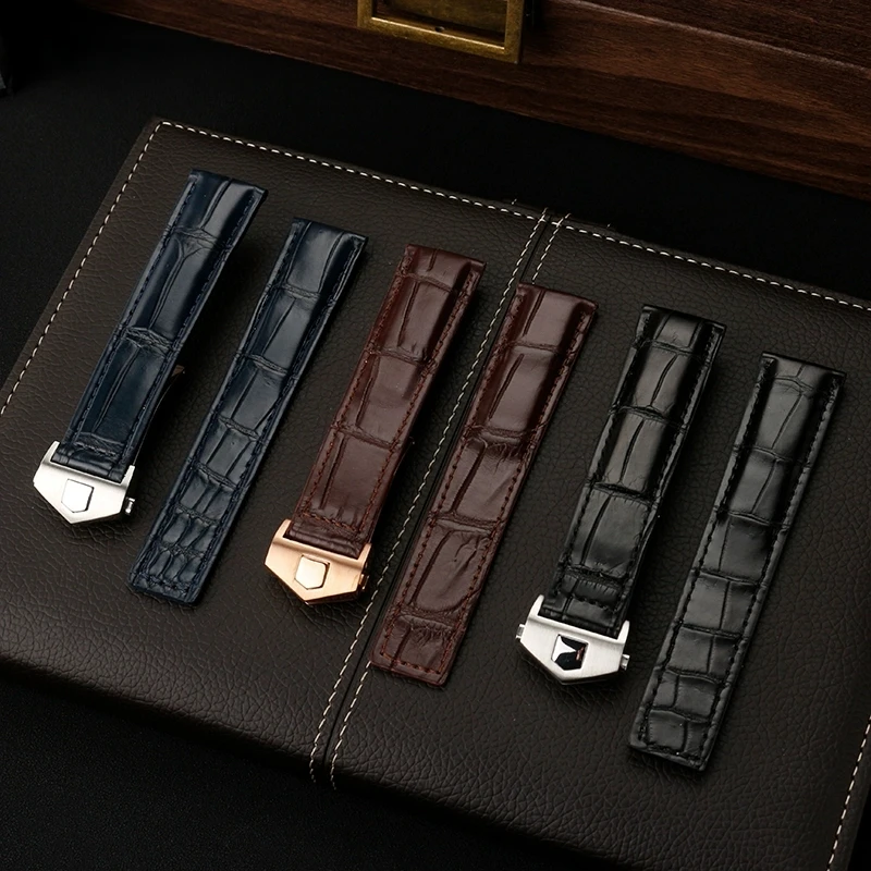 19mm 20mm 22mm Crocodile leather strap for Tag Heuer Watch Carrera Monaco Watch Belt Blue Brown Bracelet Wristwatch Watchband