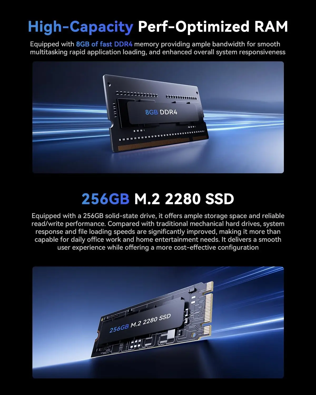 KAMRUI Mini PC Ryzen 5 3501U 8GB DDR4 256GB M.2 SSD Windows11Pro WiFi5 Dual 4K Display Mini Desktop Computer for Office Business view 5