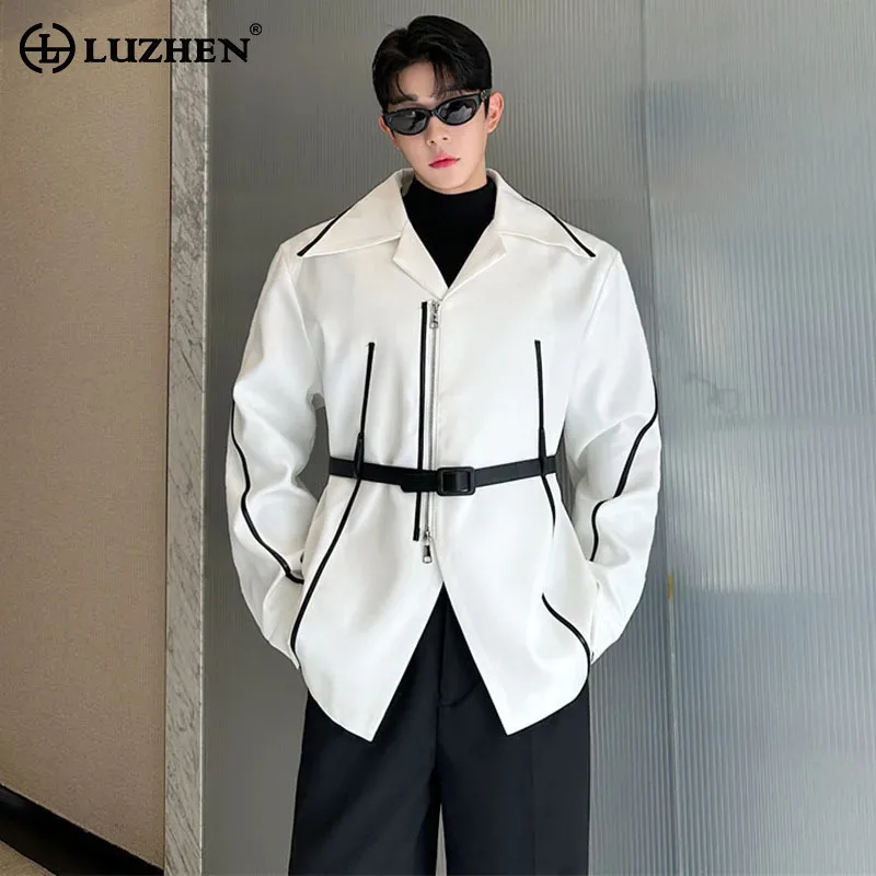 

LUZHEN Korean Design Jacket Stripe Color Contrast Personalized High End Streetwear Niche Design Outerwear Autumn New Male LZ6576