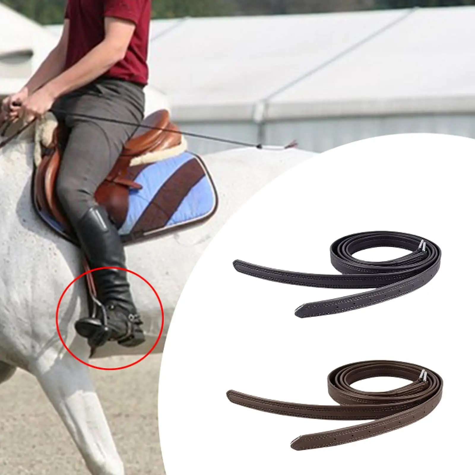 

2Pcs English Stirrup Leathers Stirrup Straps 1.25 M Length with Stainless Steel Buckles Sturdy Easy Care Equestrian Gear
