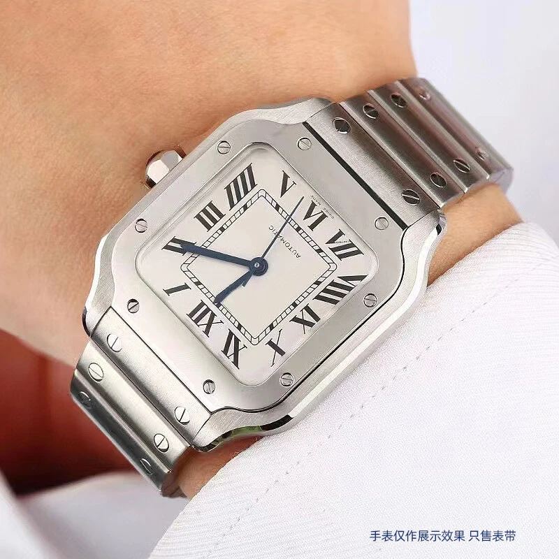 سوار من الفولاذ المقاوم للصدأ متوافق مع Santos 100، سوار على طراز كارتييه 20 مم 23 مم، حزام معدني صلب لساعة سلسلة كارتييه Santos