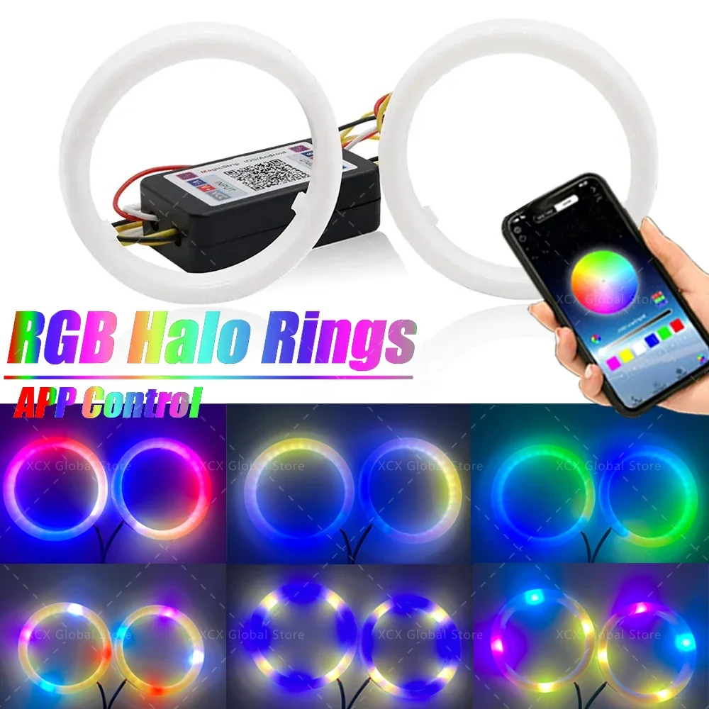 2PCS 12V 24V DC LED Angel Eyes Cotton Lights with Turn Signal Lights APP Bluetooth RGB DRL Halo Rings For Car Scooter Headlight