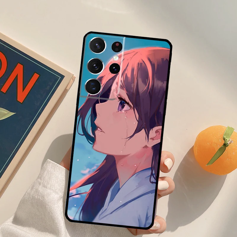 Funda de teléfono de chica de Anime triste para Samsung Galaxy S25 Ultra S24 S20 S21 S22 S23 Plus S9 S10 S24 FE contraportada