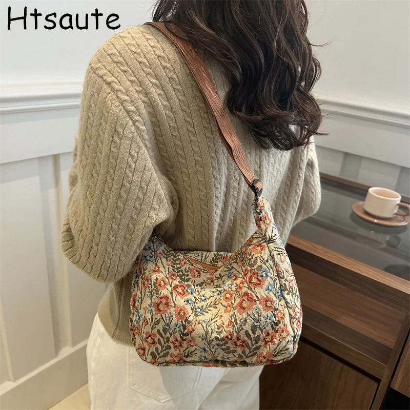 

Flower Printed Canvas Women Shoulder Bags Female School Messenger Bags Buckle Unisex College Student Ladies Crossbody Bookbag
