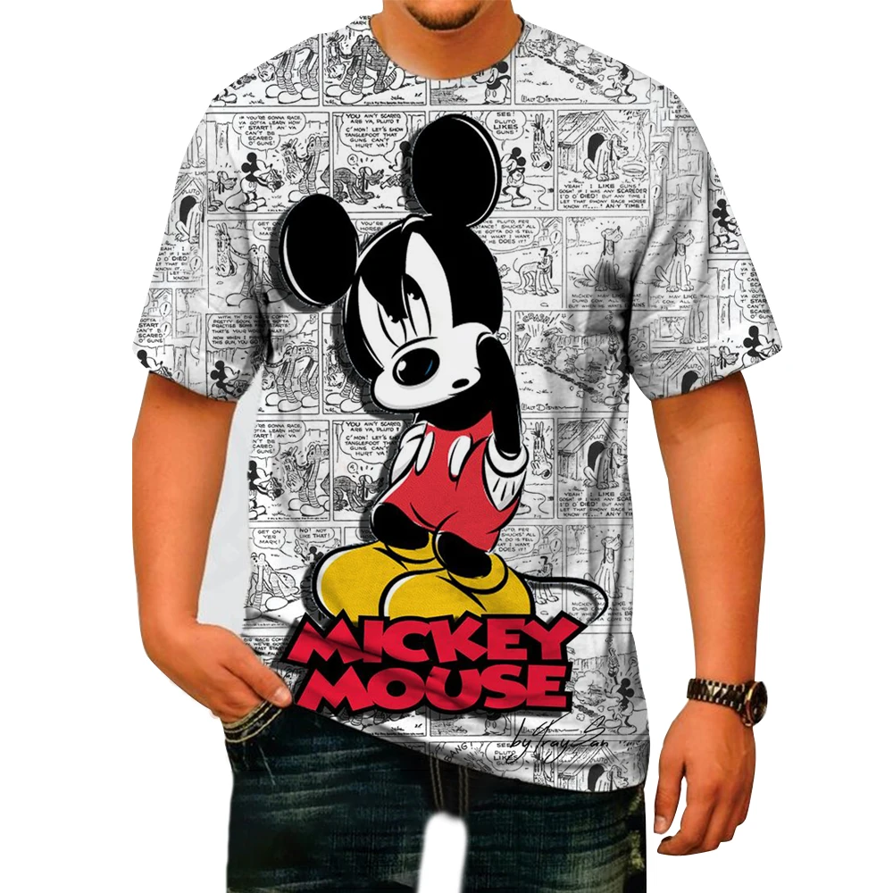 Cotton Black T-shirt For Men Disney Mickey Mouse Pattern Women's T-shirt Anime Tops Summer Fashion Couples Section Short-Sleeved