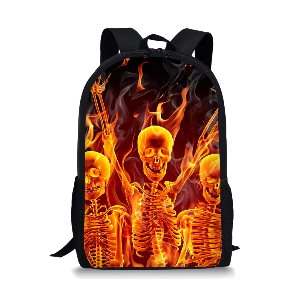 Fire Skull 3D Print Children Backpack Student Schoolbag Travel Back Pack High School Bags For Teenage Girls Boys Kids Bookbags