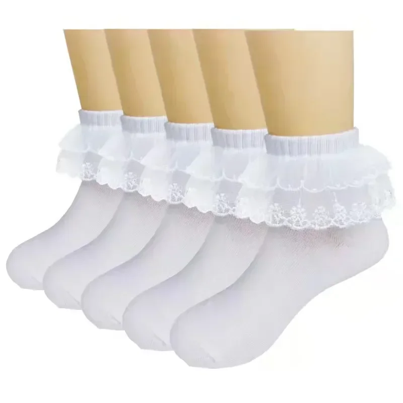 2025 New Lolita Lace Princess Socks Kids Girl Baby Cotton Lace Edge Soft and Comfortable Thick Elastic White Latin Dance Socks