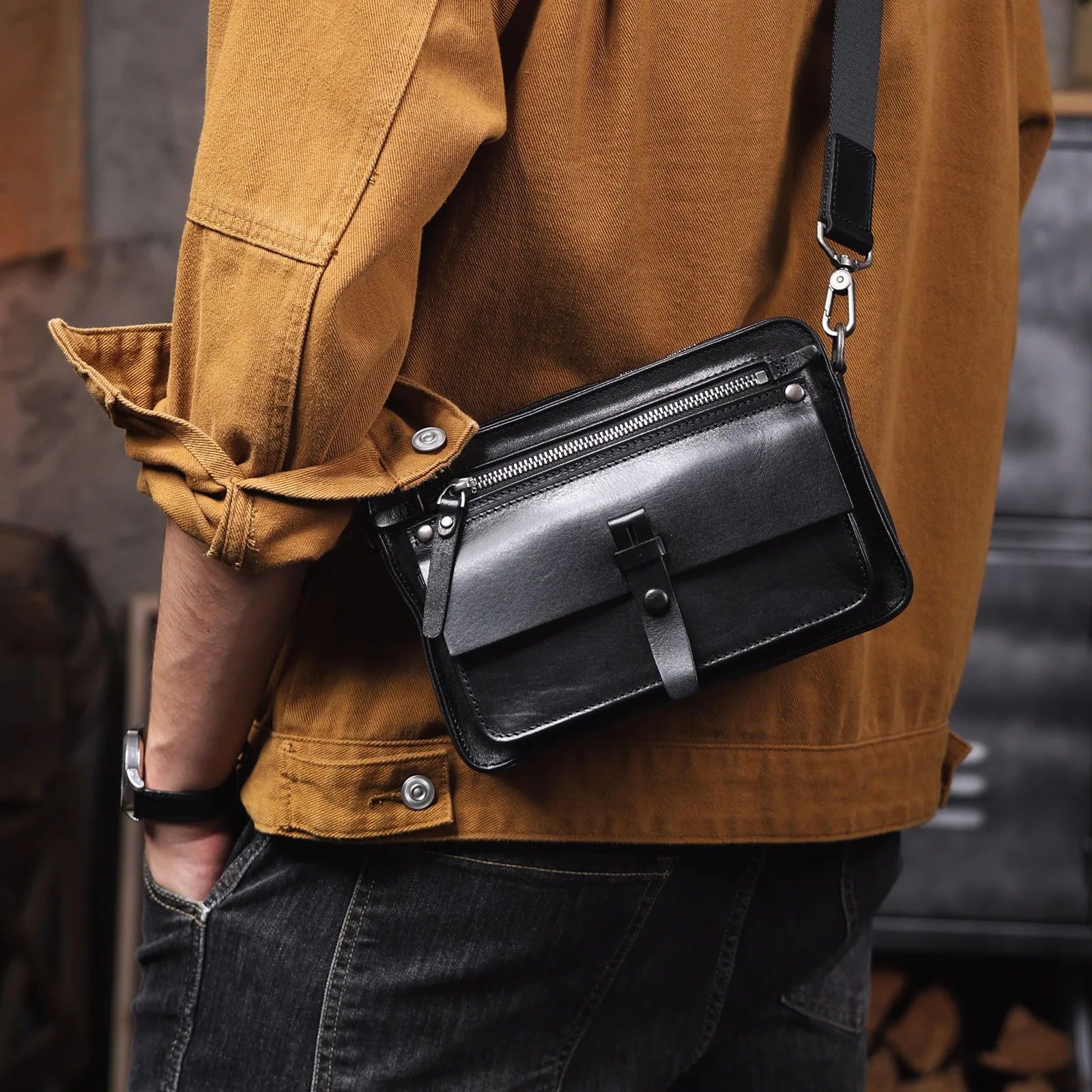 Vintage-Umhängetasche für Herren aus hochwertigem Rindsleder, modische Casual-Crossbody-Tasche, pflanzlich gegerbte Echtleder-Schultertasche – Detail 8