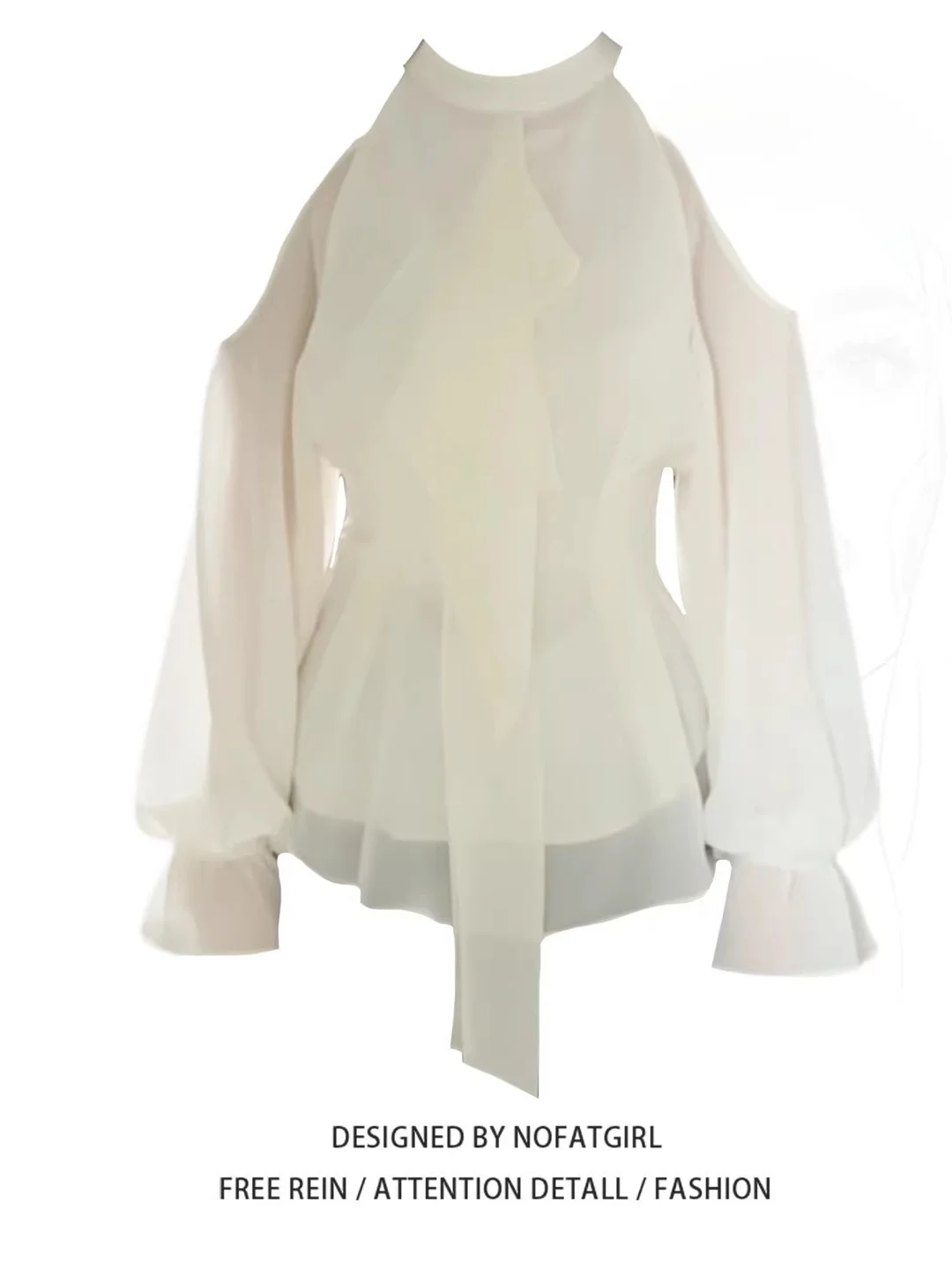 

plus Size Beautiful Unique Shoulder Bared Neckline Shirt Women's Korean Style Commute Wind Polyester Fiber Long Sleeve Shirt