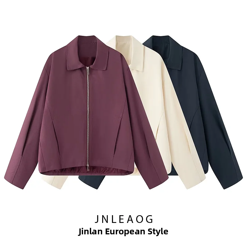 JNLEAOG Fashionable Summer New Women's Jacket Coat Elegant Lapel Standard Fit Polyester Long Sleeve Zipper Closure No Hat