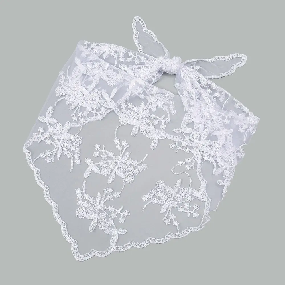 新しい中空アウトレーススカーフ無地薄型スカーフバンダナ刺繍ヴィンテージヘアスカーフヘッドバンド女性