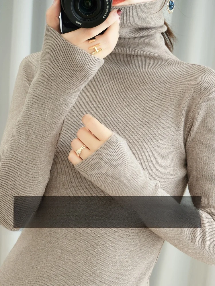 

Женский облегающий вязаный свитер с высоким воротом и длинными рукавами, базовая модель для осени и зимы, модный повседневный стиль