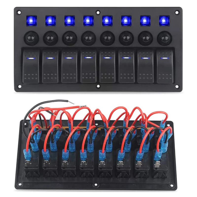 8 Gang Marine Boat Rocker Switch Panel With Circuit Breakers LED Switch Panel 12V 24V for Boat RV Camper Truck Accessories