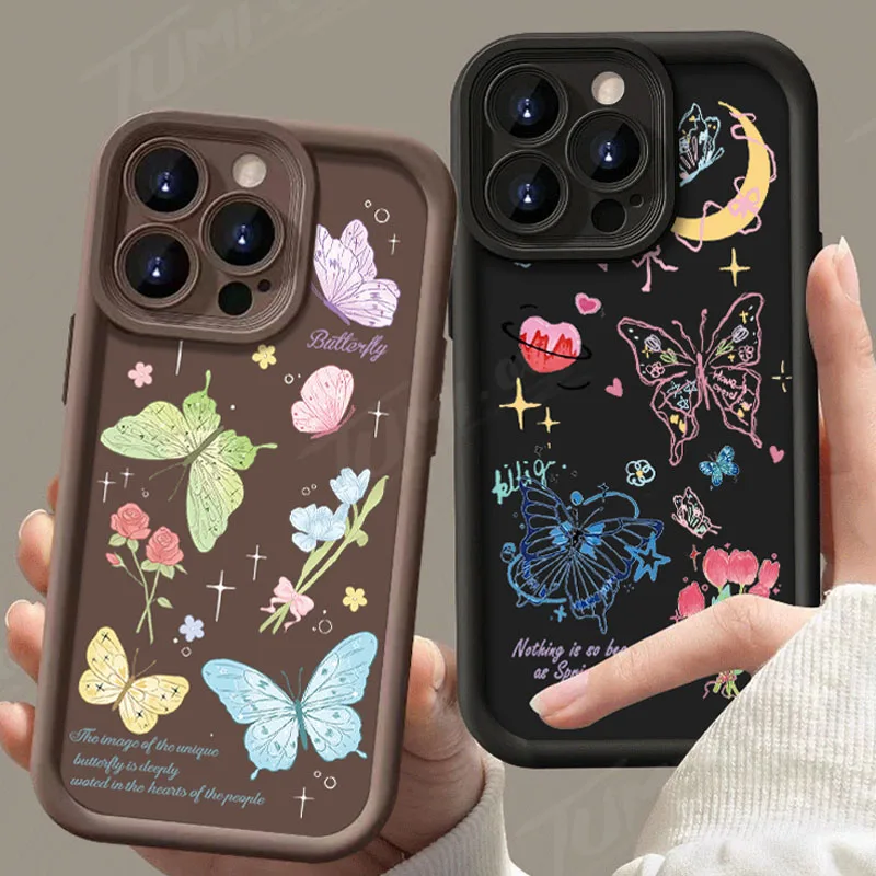 Colorful Butterfly Flower Phone Case for Samsung Galaxy S24 Ultra S23 FE S22 S21 Plus FE A54 A34 A14 A73 A53 A33 5G Matte Cover