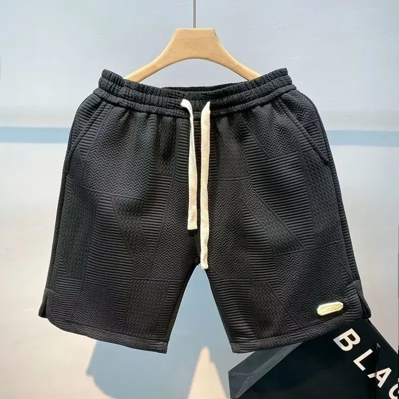 Gym Sports Shorts Casual Jogging Sport Short Pants Wave Pattern Solid Color Drawstring Loose Dry Running Shorts for Men Y2K