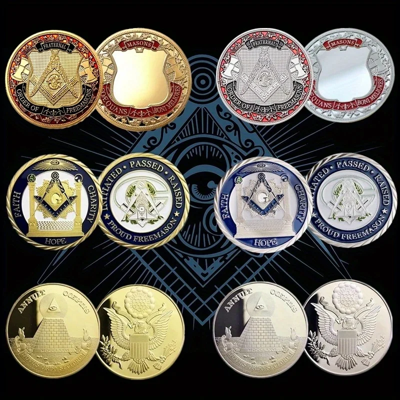 6pcs Euro Masonic Association Under A Brotherhood Of Man The Fatherhood Of God Token Challenge Commemorative Coin