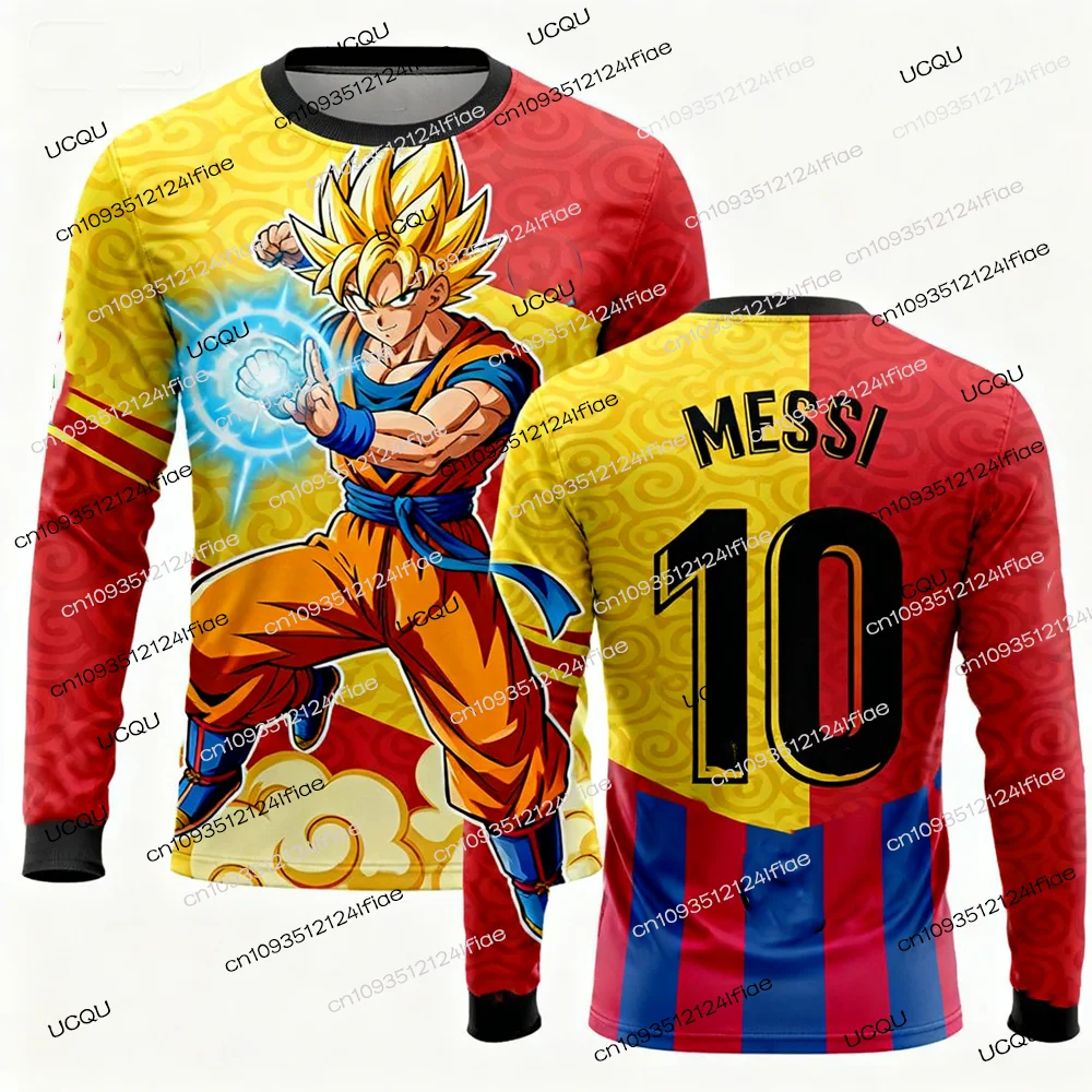 2025 ドラゴンボールZ キッズ秋用長袖Tシャツ、メッシ大人メンズ冬用サッカースポーツTシャツファン特別ジャージキット