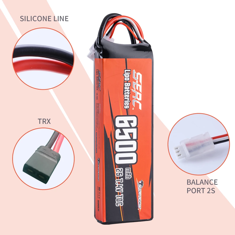 Sunpadow 2S Lipo Battery for 6500mAh 7.4V 70C 100C 130C TRX Plug with RC Drone Drift Car Vehicles Monster Truck Tank Boats