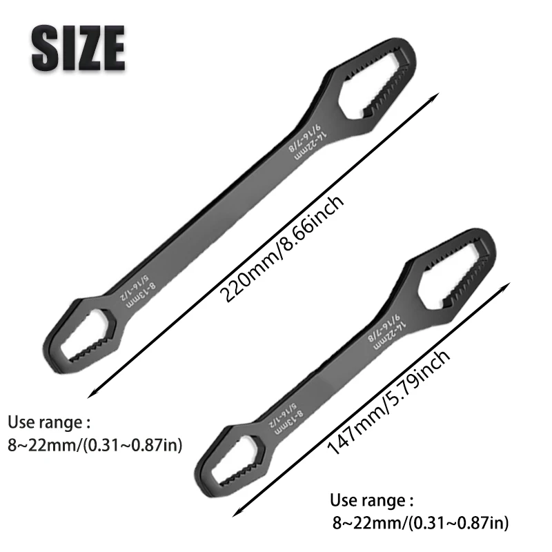 1pc 8~22mm Universal Torx Wrench Self-tightening Adjustable Glasses Wrench Board Double-head Torx Spanner Hand Tools for Factory