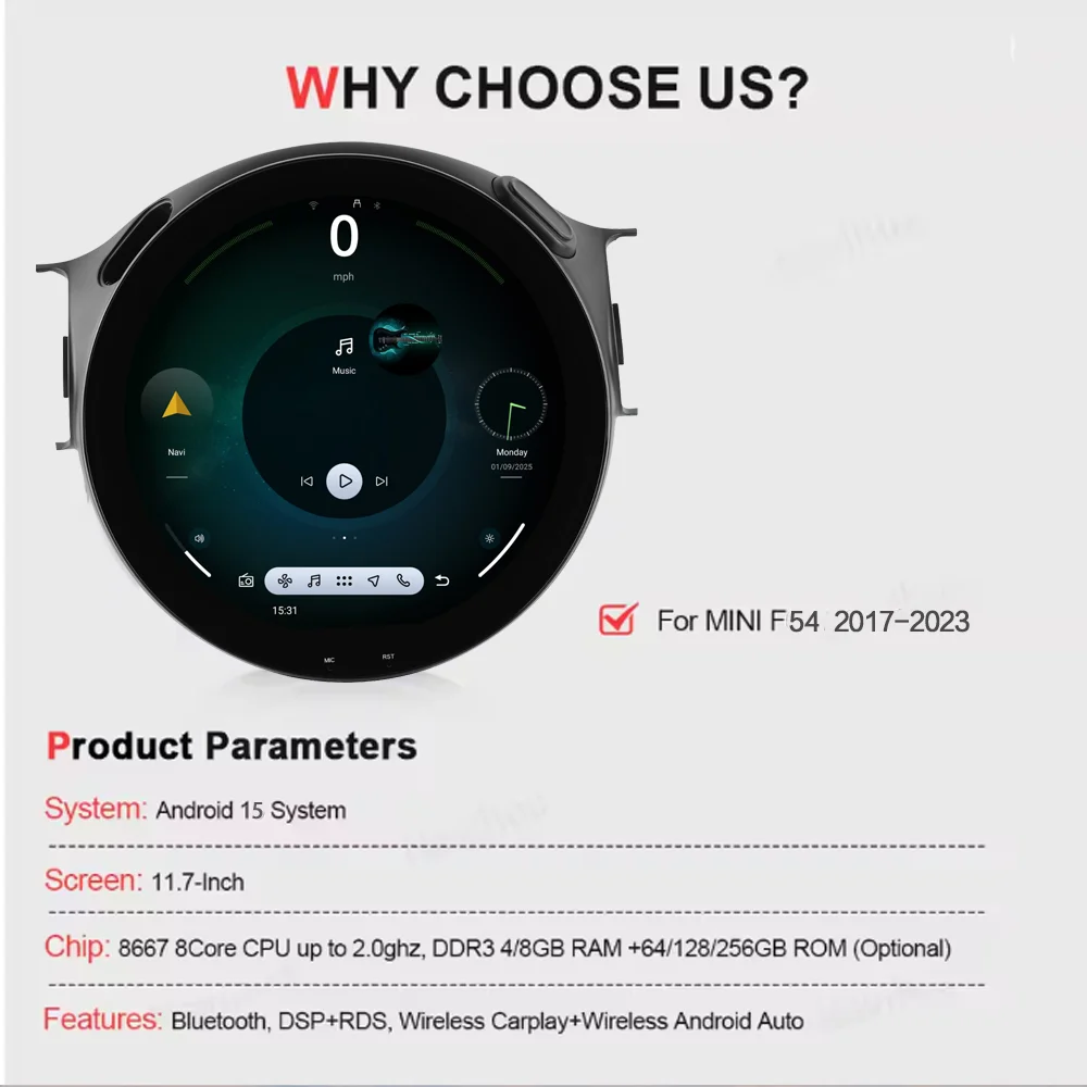 11,7 ''Android Auto Radio Für BMW MINI F54 2017-2023 Stereo Upgrade Touchscreen Drahtlose CarPlay/Android Auto/GPS Navigation