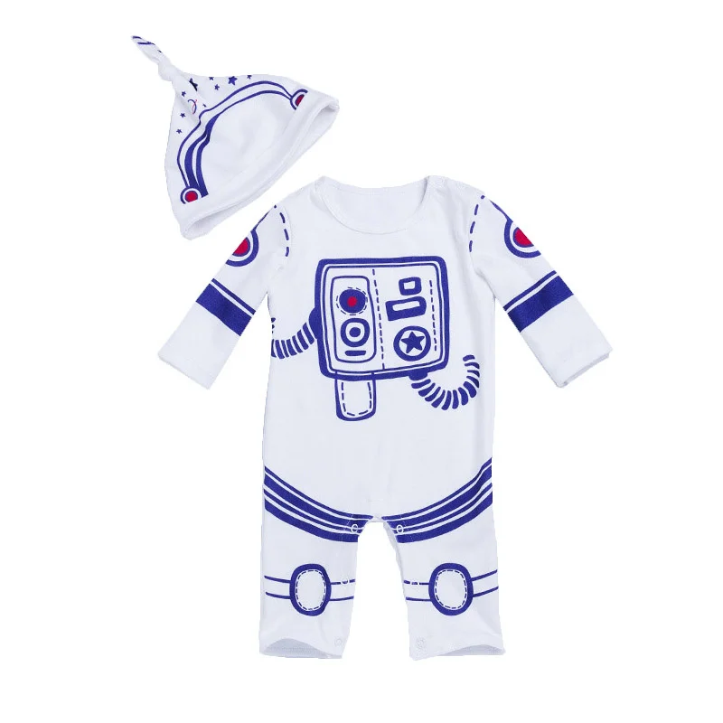 Infant Baby Boy Romper 2pcs Set Astronaut Spacesuit Toddler Boys Jumpsuit Newborn Spring A Clothes Pilot Costume With Caps