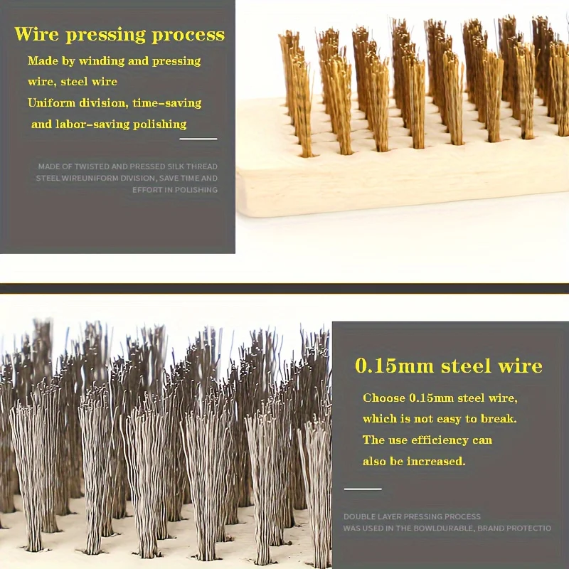 木製ハンドルの工業用銅線と鋼線ブラシ - 自動車用の多機能研磨・洗浄ツール