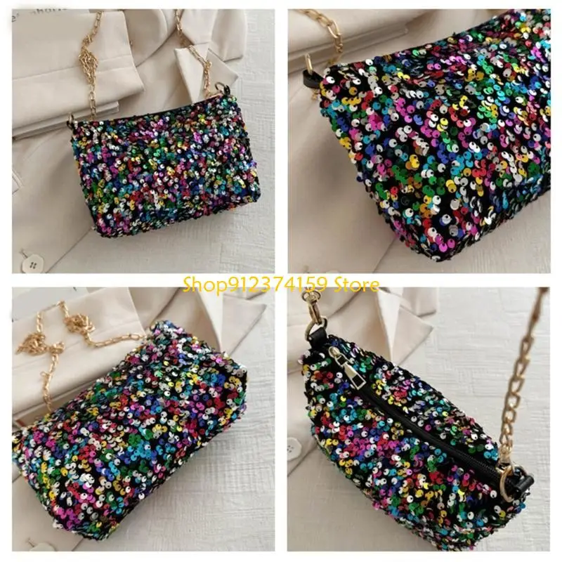 

G5AE Women Evening Bag Sequins Crossbody Bag Chain Strap Shoulder Messengers Bag